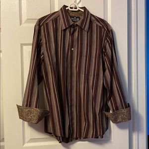 Men’s stripe cotton button down dress shirt brown/tan